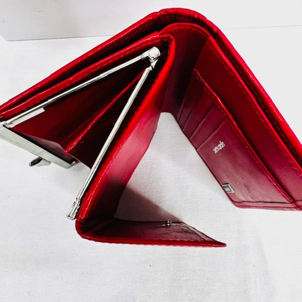 Vgt Pierre Cardin Women's Ostrich Leather Tri-Fold 5"x4" Red card/Coin Wallet(5 - Picture 9 of 13